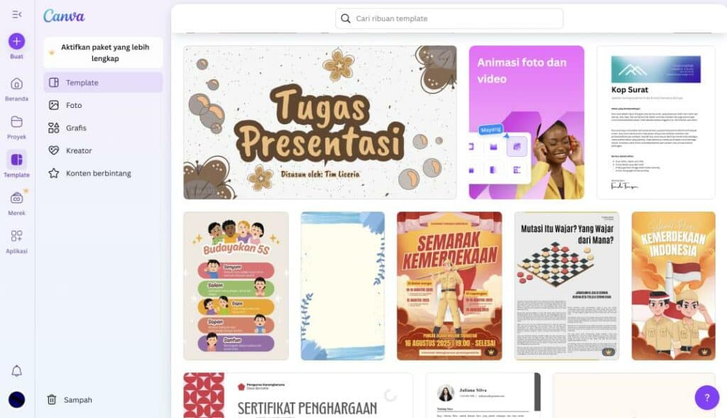 Pilih desain template