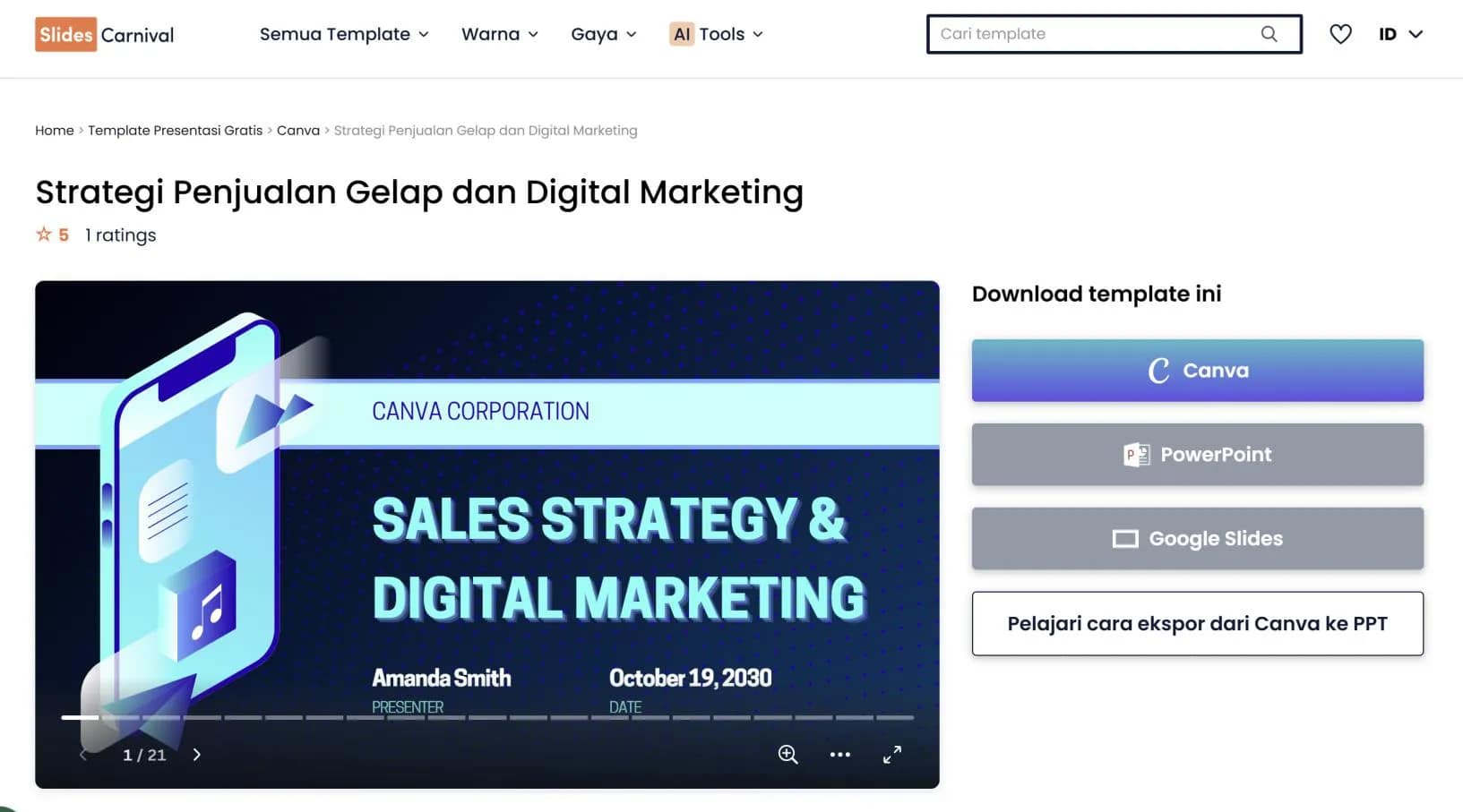 Template PPT Gratis Bergerak dengan Tema Digital Marketing